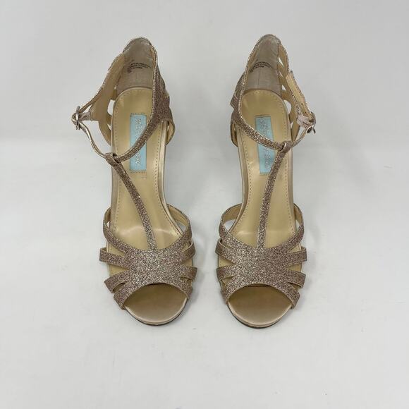 Blue by Betsey Johnson Tee Dress Sandals Womens 7 Champagne Glitter Heels - Picture 6 of 8